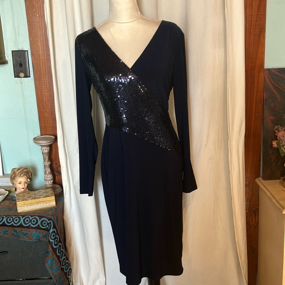 Lauren Ralph Lauren navy size 4 dress with sequin front